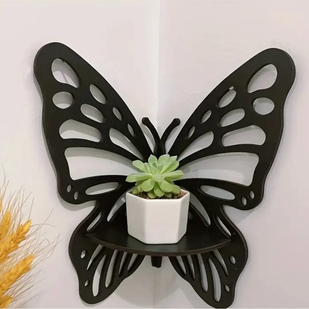 Black Butterfly Corner Wall Shelf - Picture 1 of 3